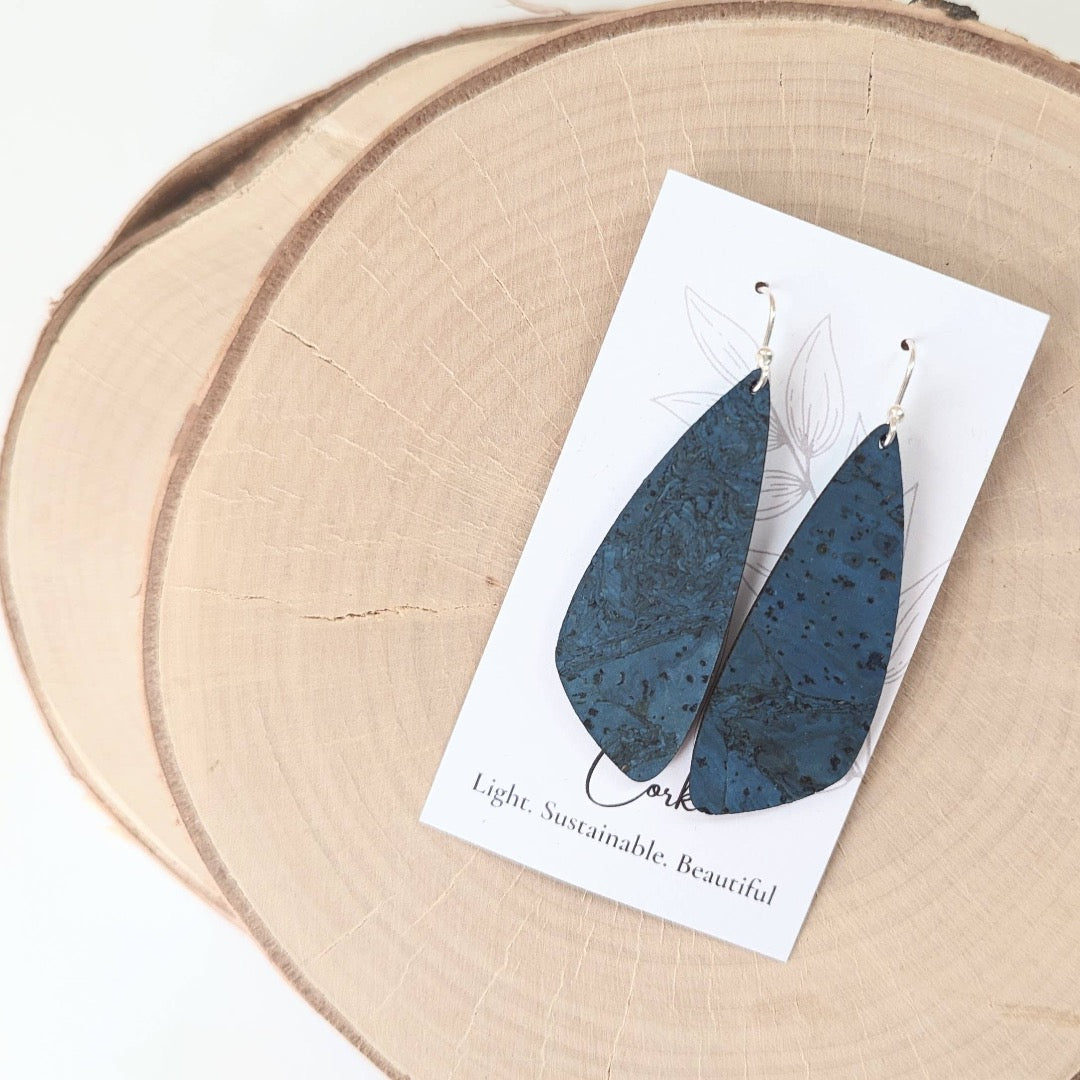 Deep Teal Cork Earrings, Small Wing