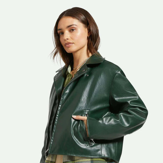 The Moto Vegan Leather Jacket, Pine Needle