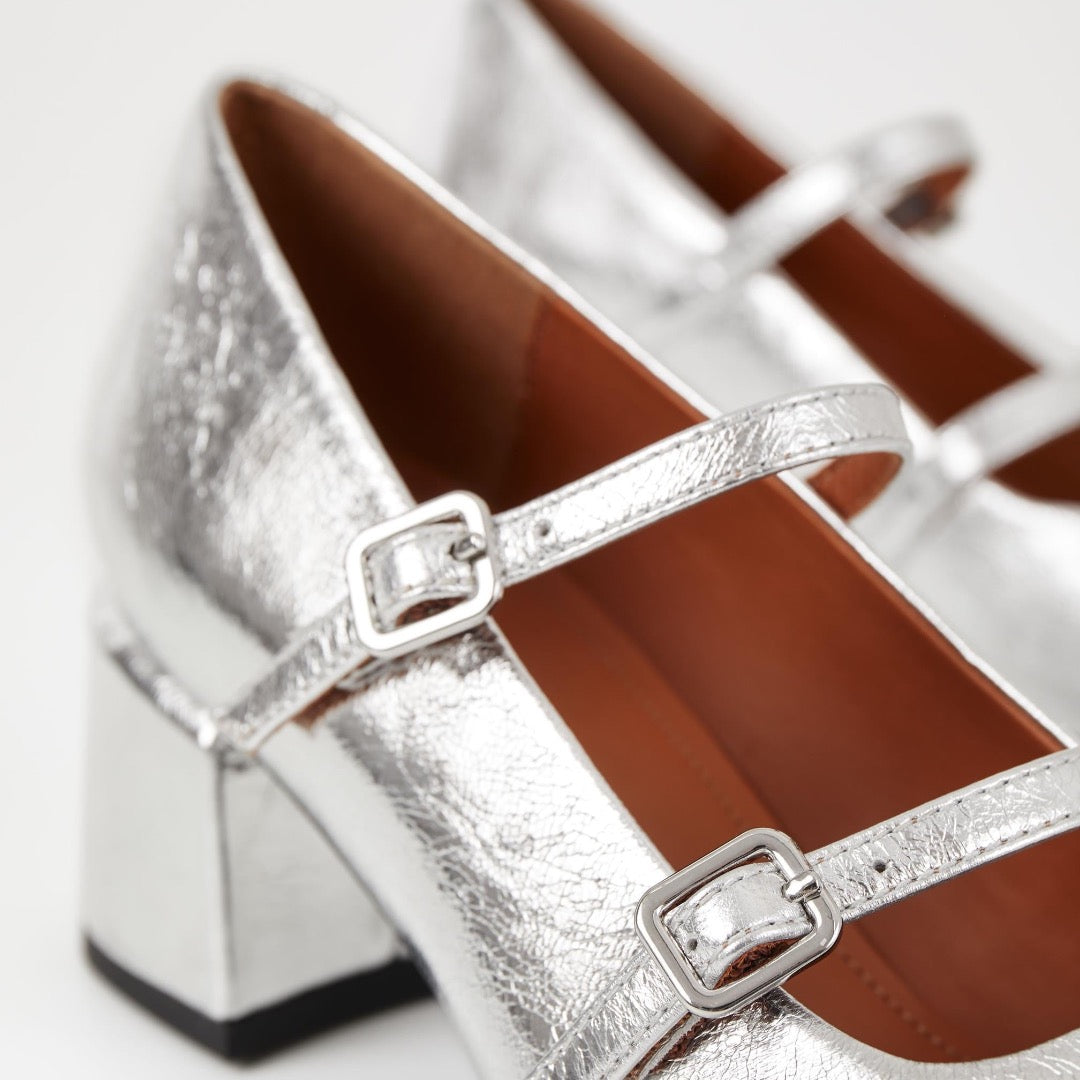 Adison Pumps, Silver Metallic Leather