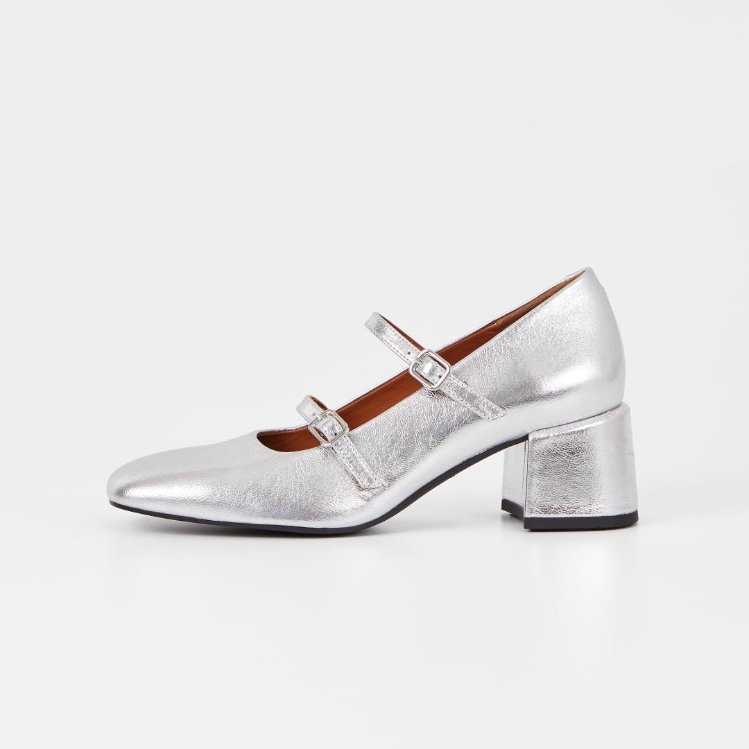 Adison Pumps, Silver Metallic Leather