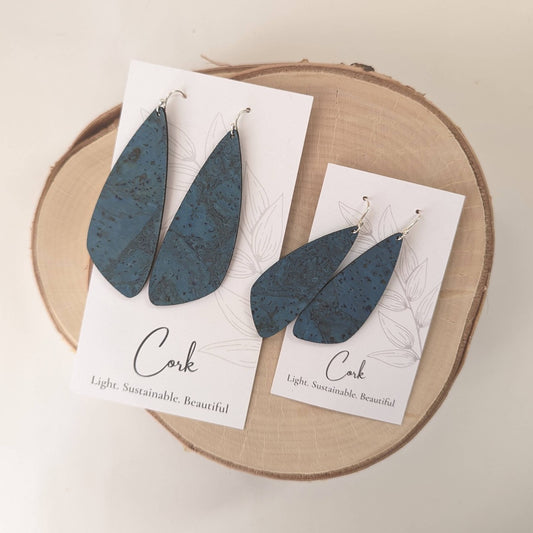 Deep Teal Cork Earrings, Small Wing