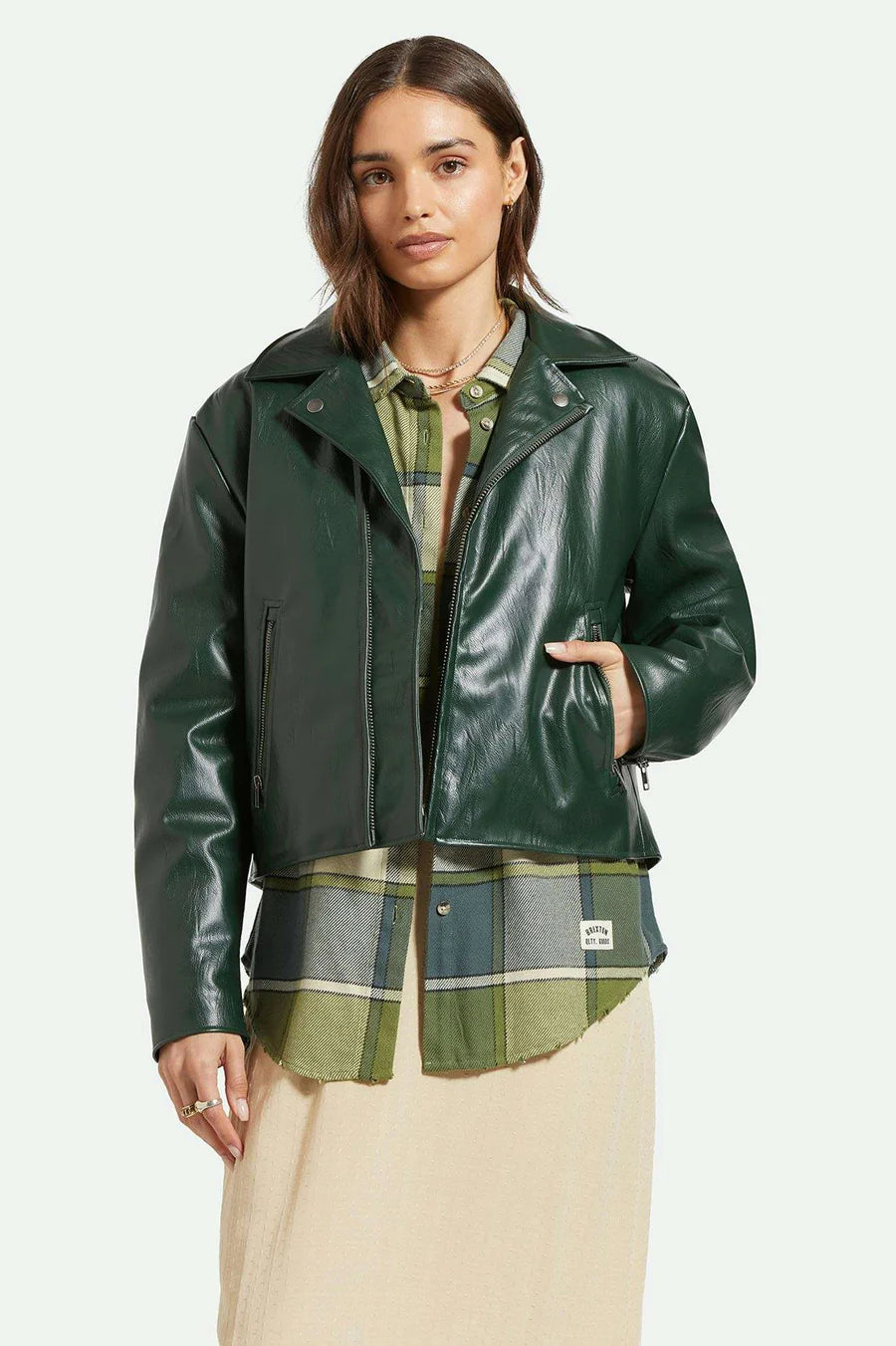 Brixton, The Moto Vegan Leather Jacket, Pine Needle