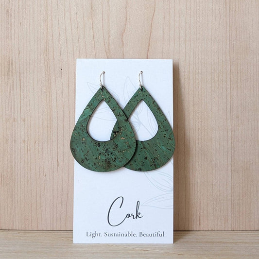 Grass Green Cork Earrings, Teardrop