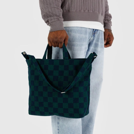 Horizontal Zip Duck Bag, Navy Green Check