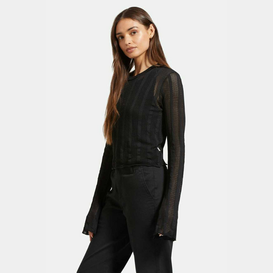 Sheer Knit Top, Long Sleeve, Black