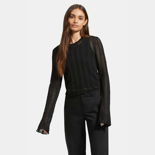 Sheer Knit Top, Long Sleeve, Black