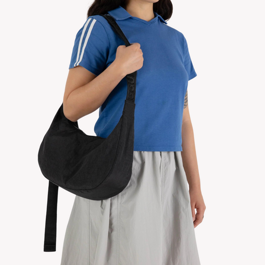 Medium Nylon Crescent Bag, Black