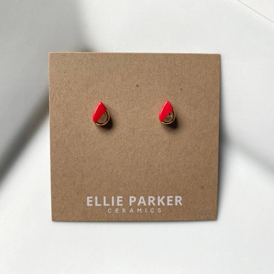 Ellie Parker, Teardrop Red Ceramic Gold Accent Stud Earring