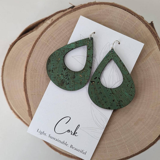 Grass Green Cork Earrings, Teardrop