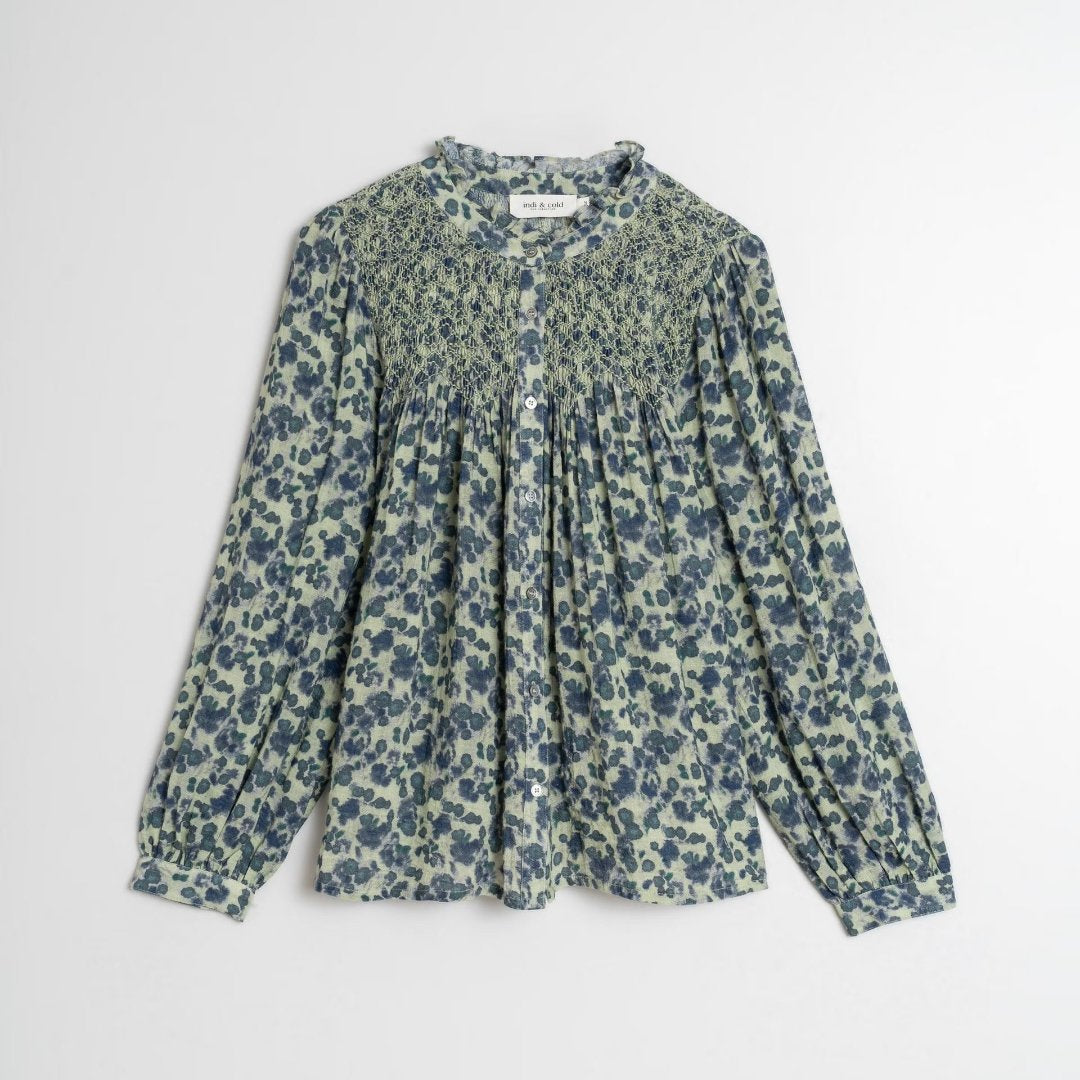 Indi & Cold, Smock Embroidered Shirt, Jade