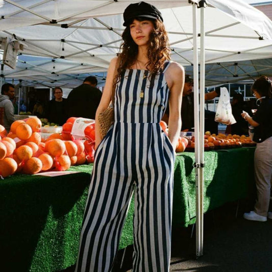 Mykonos Stripe Jumpsuit, Deep Sea