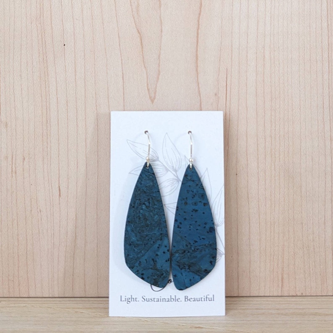 Deep Teal Cork Earrings, Small Wing