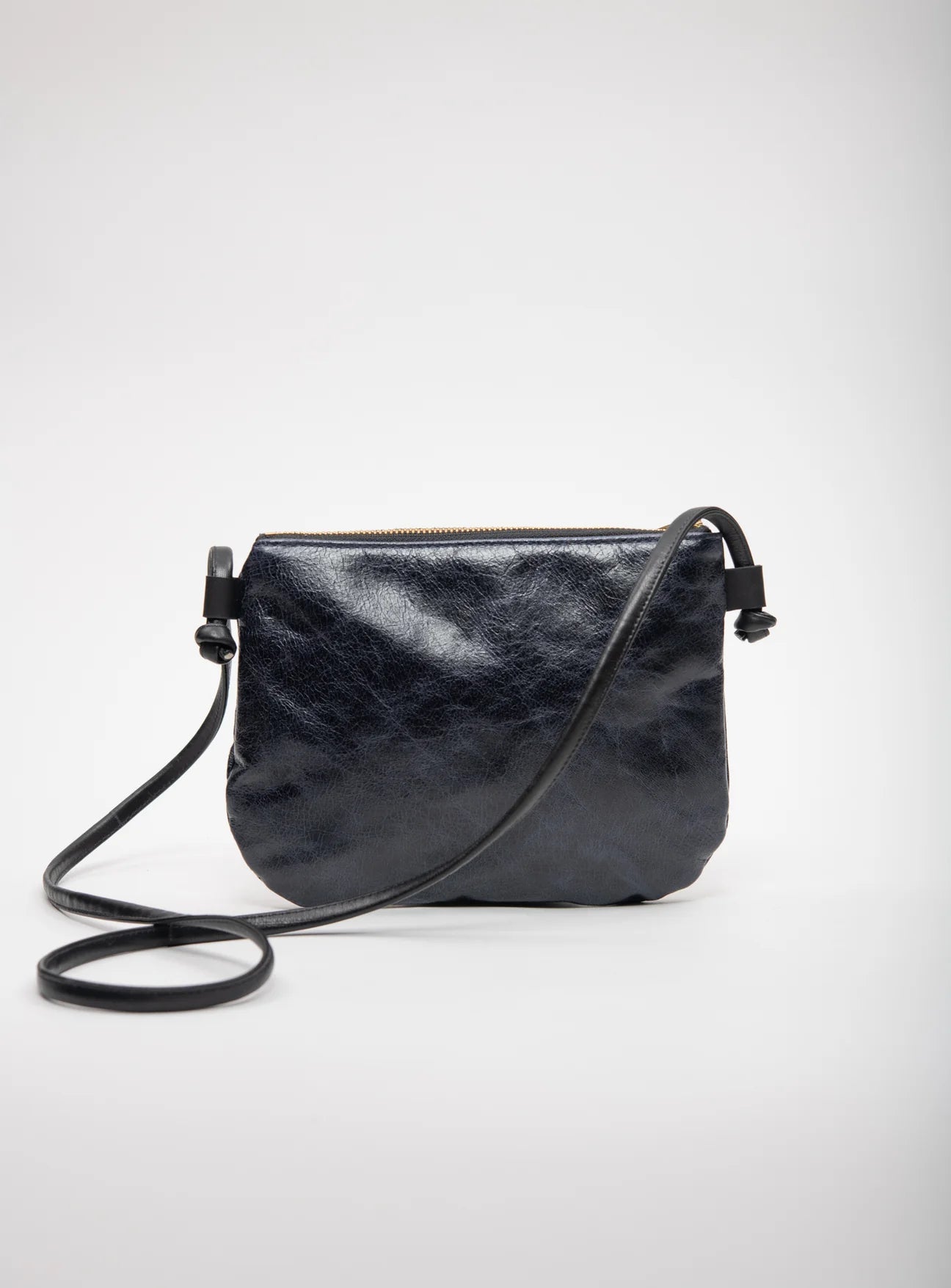 Minimalist small shoulder pouch in leather VENISE model Grey